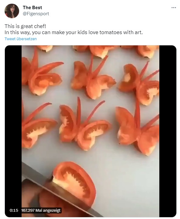 Tomaten als Schmetterling anrichten Tomaten als Schmetterling anrichten