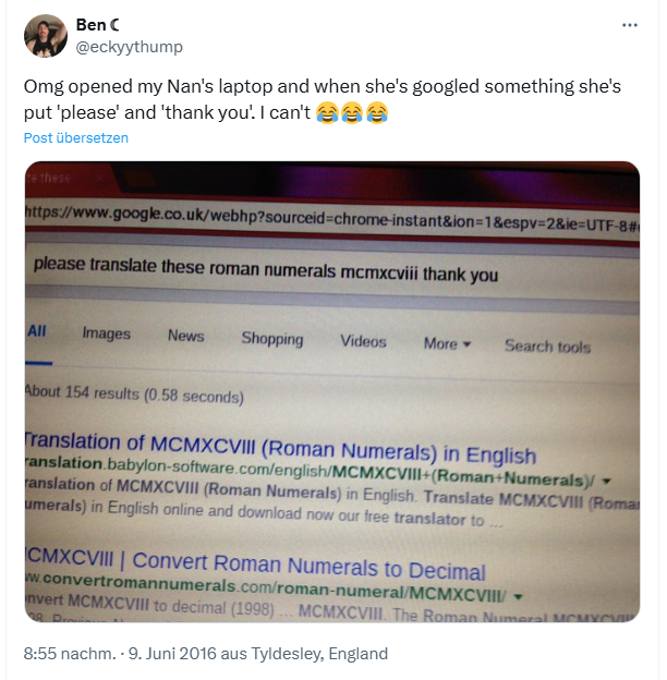 Oma ist höflich zu Google