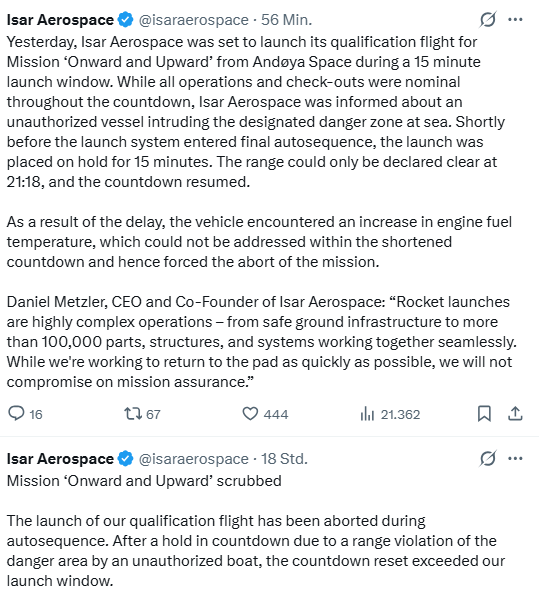 Isar Aerospace Mitteilungen